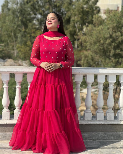 Red Premium Georgette Gown