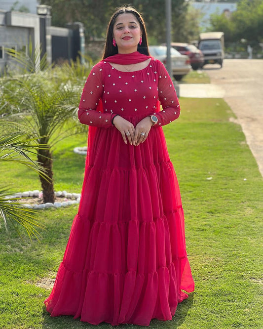Red Premium Georgette Gown