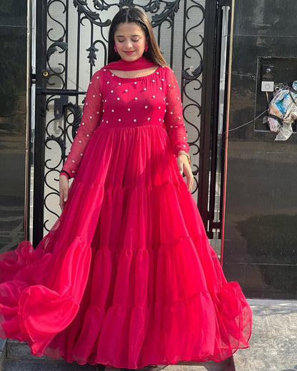 Red Premium Georgette Gown