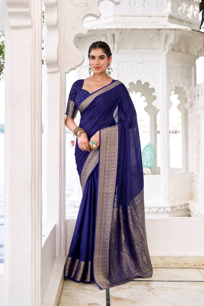 Navy Blue Zari Worked Saree