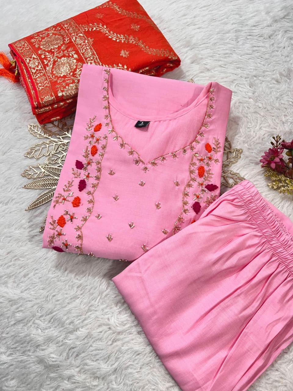 Pink Roman Silk Festive Kurti