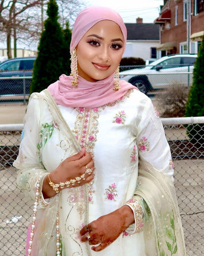 White Chinon embrodiered Top & Plazo