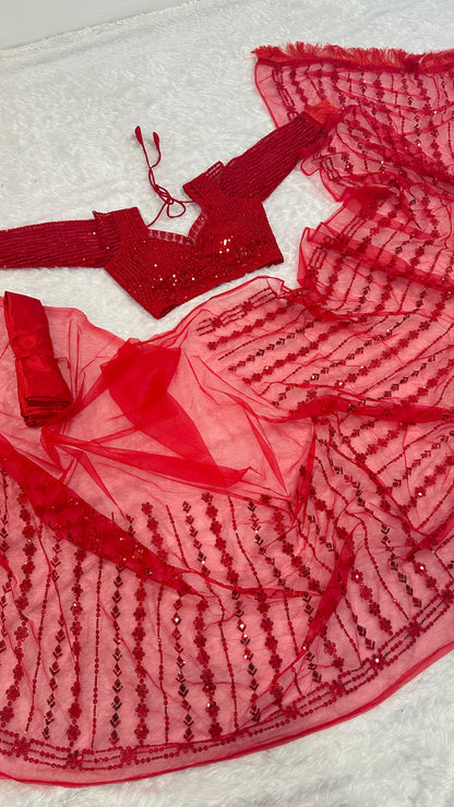 Red Fancy Milky Rainbow Saree