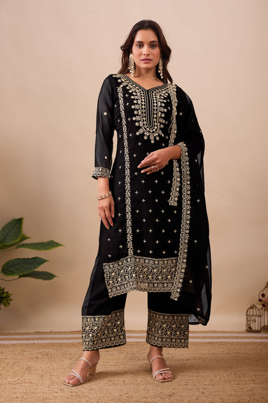Black Premium Designer Embroidery Suit