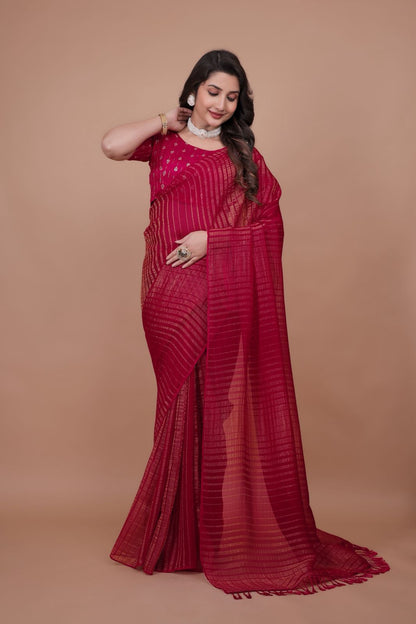 Red Soft Georgette Festive Saree