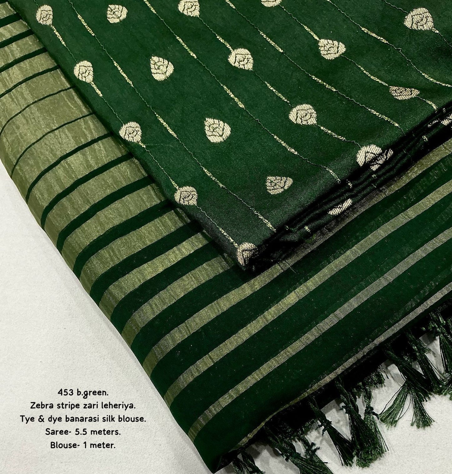 Dark Green Saree with Shimmering Gold Stripe Weave