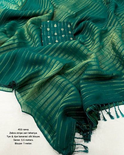 Teal Green Saree with Shimmering Horizontal Stripes