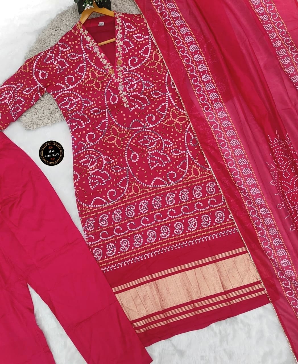 Red Heavy Viscose Kurti with Cotton Duppta