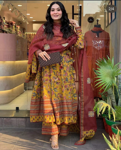 Yellow Elegant Embroidered Work Festive Kurti