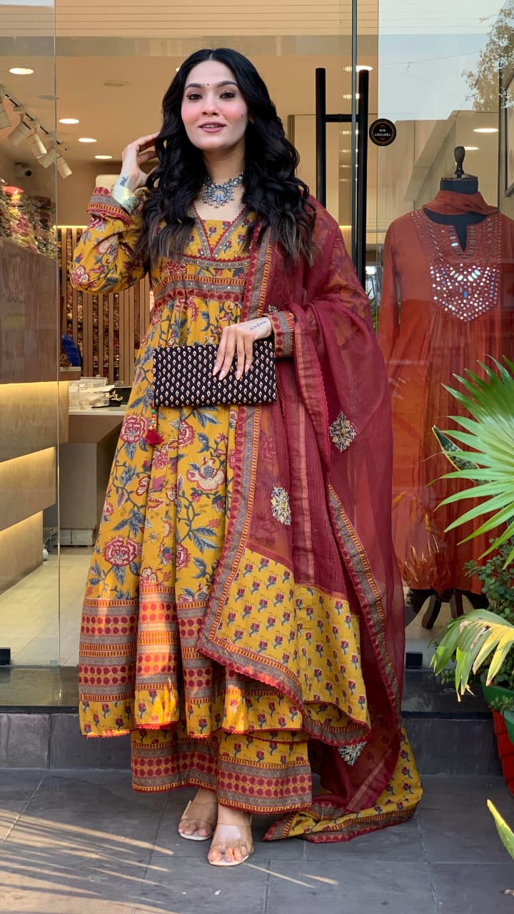 Yellow Elegant Embroidered Work Festive Kurti