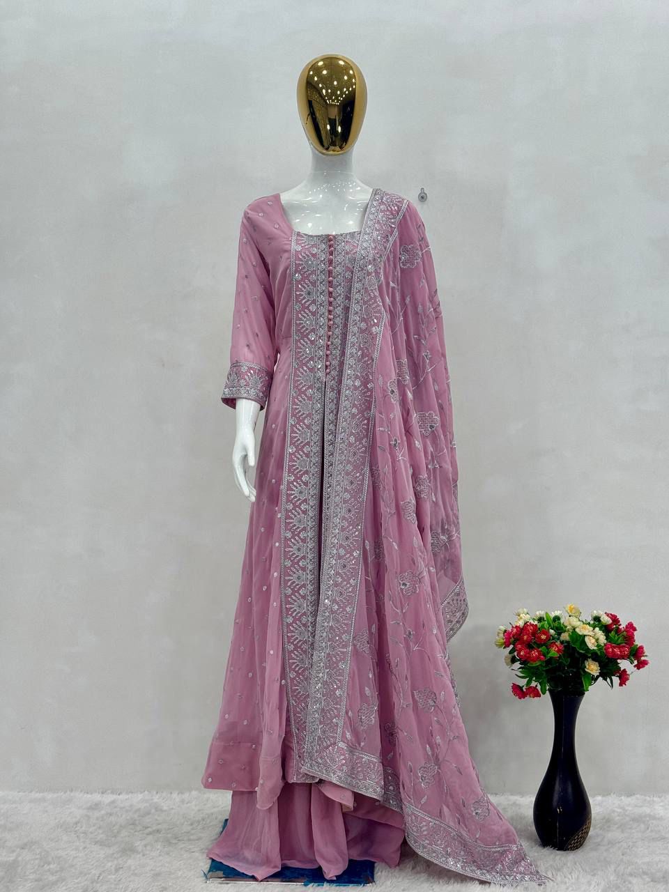 Pink Heavy Faux Elegance Sharara Suit