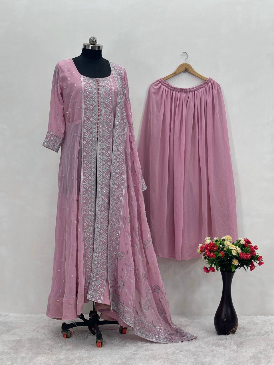 Pink Heavy Faux Elegance Sharara Suit