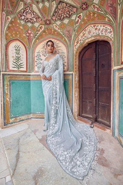 Sky Blue Luxurious Georgette Wedding Saree