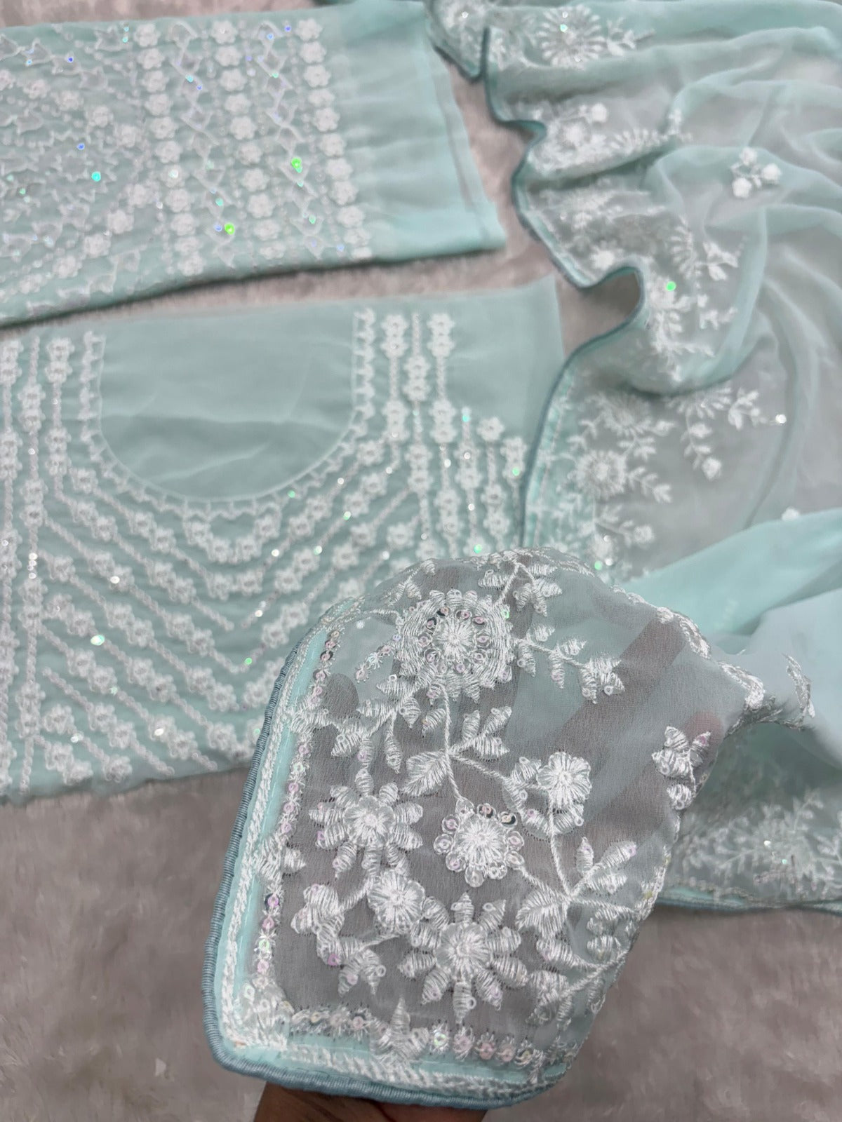 Sky Blue Luxurious Georgette Wedding Saree