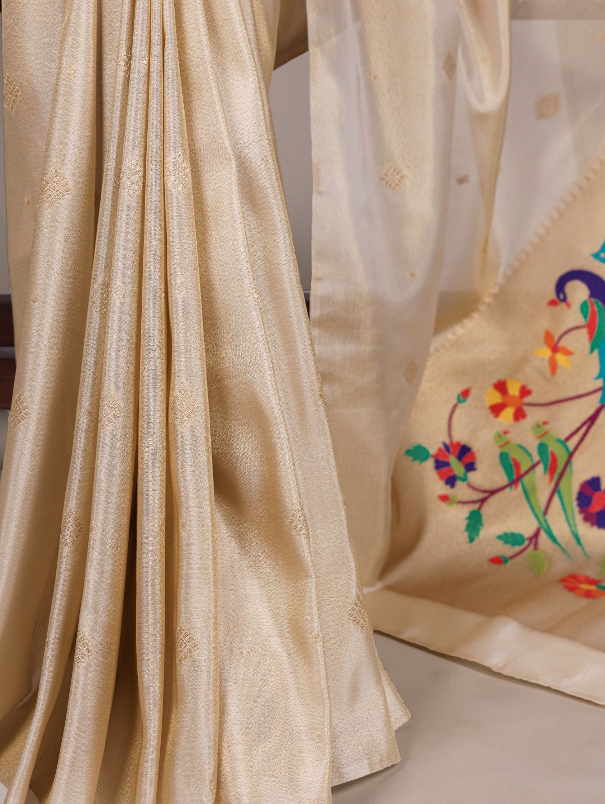 Beige Tissue Paithani Zari Work Saree