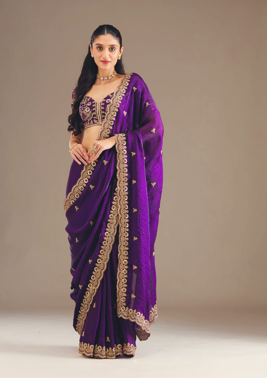 Purple Heavy Full Embroidery Work Saree