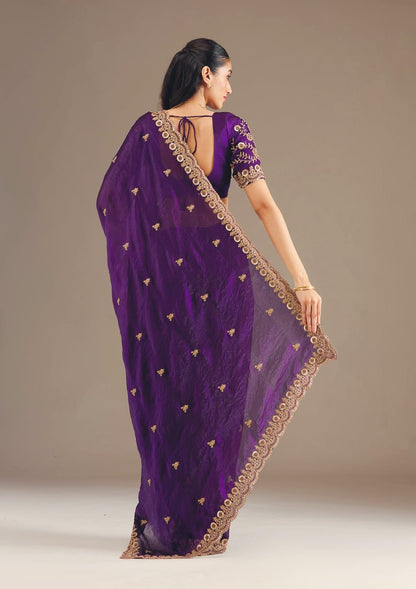 Purple Heavy Full Embroidery Work Saree