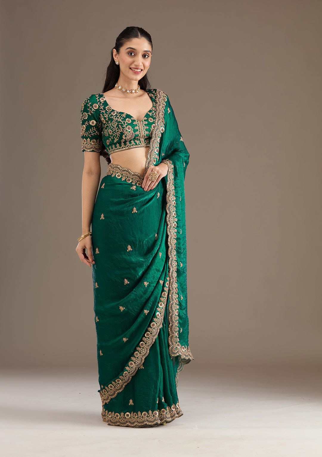 Green Heavy Embroidery Soft Silk Saree