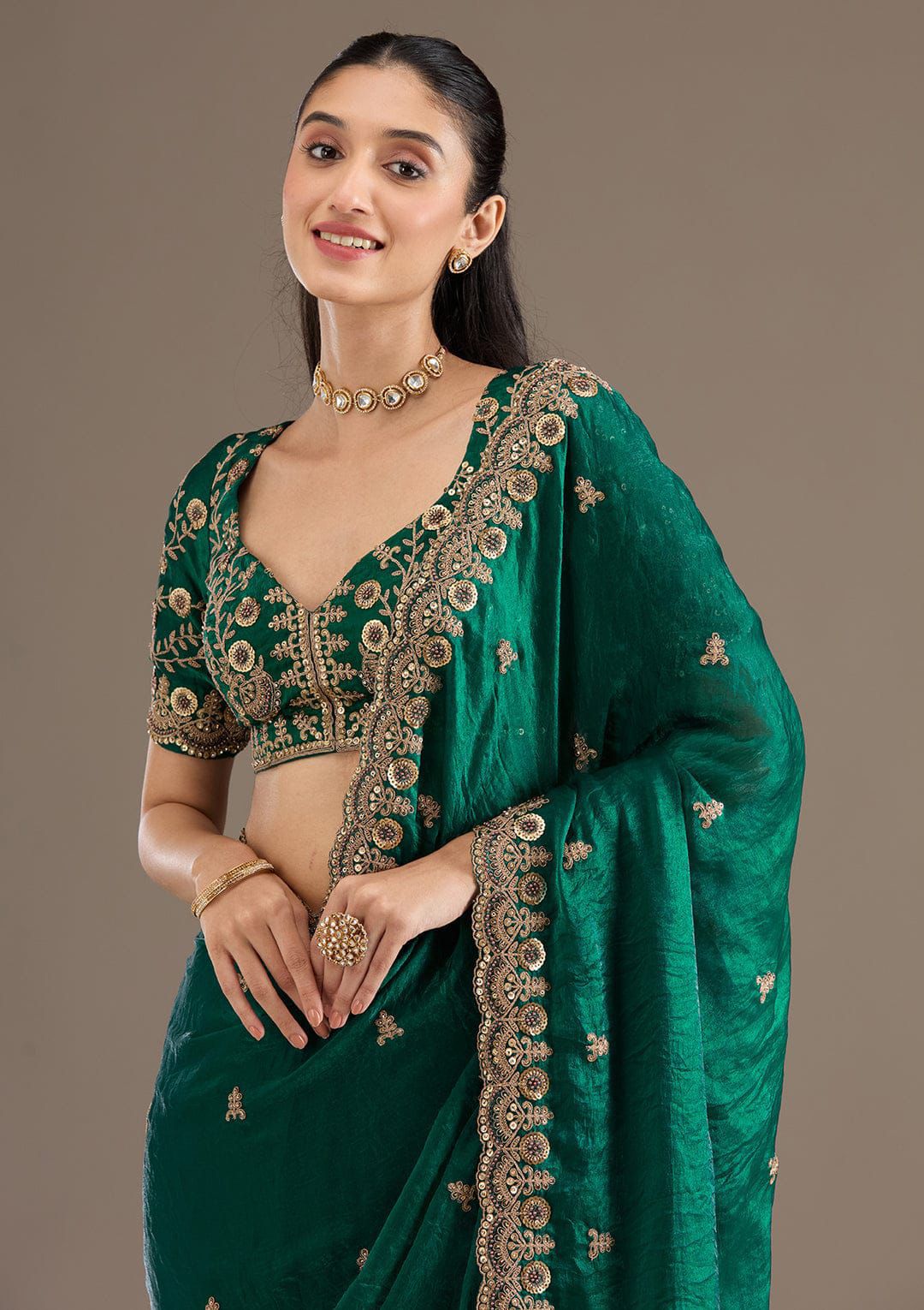 Green Heavy Embroidery Soft Silk Saree