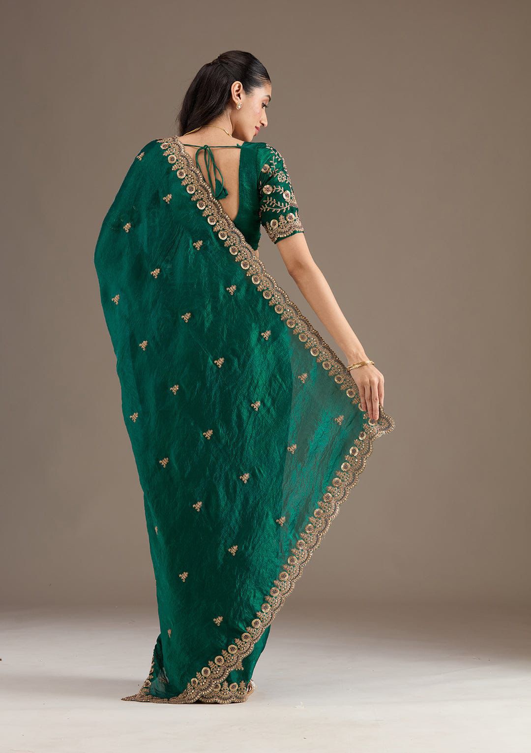 Green Heavy Embroidery Soft Silk Saree