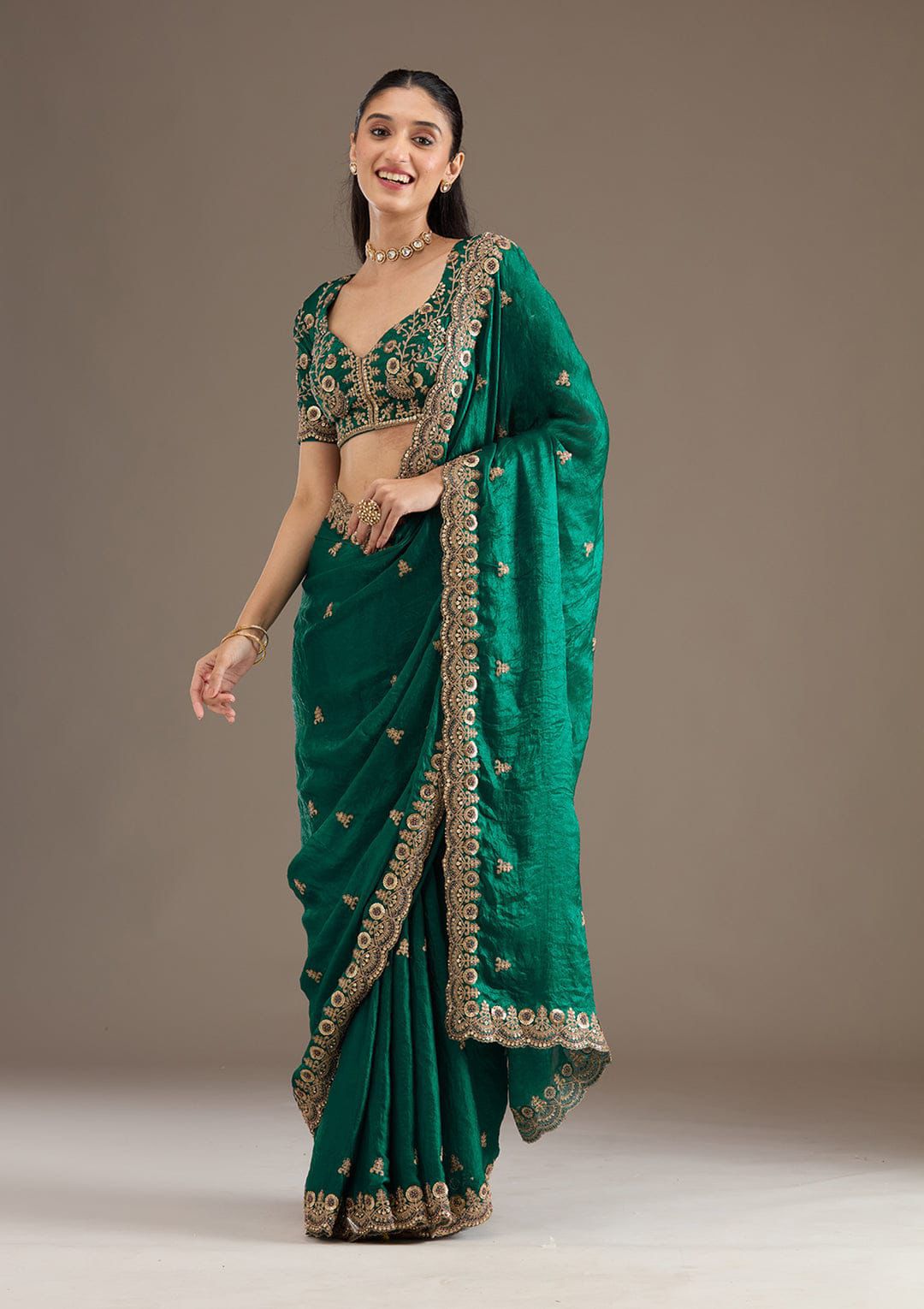 Green Heavy Embroidery Soft Silk Saree