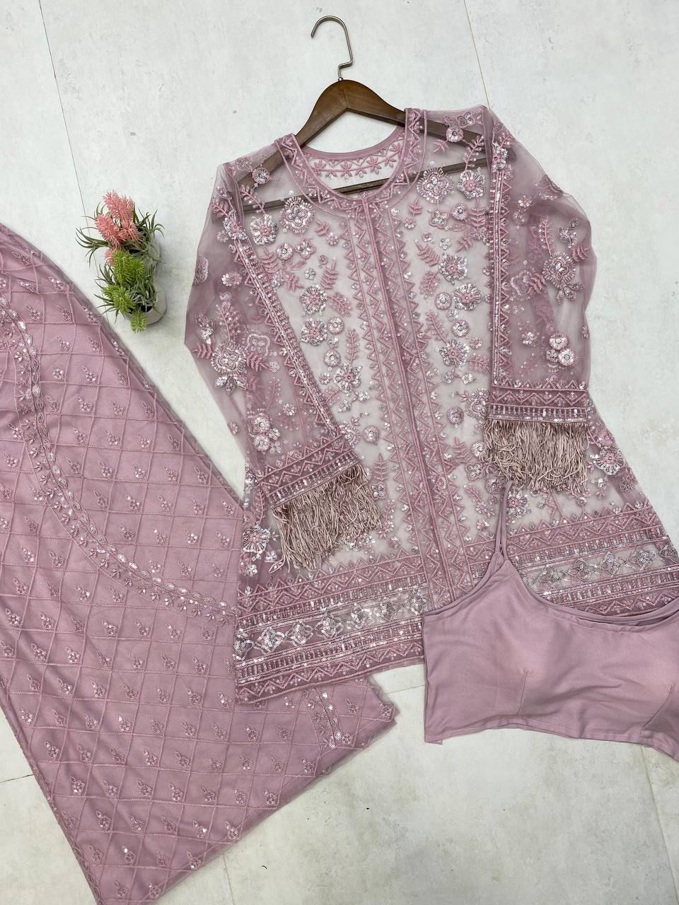 Lavender Trending Embroidered Work Indo Western