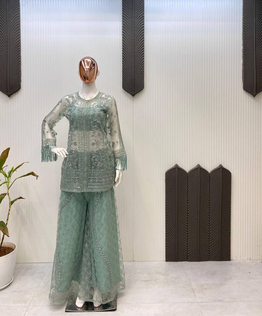 Mint Green Sequins Embroidery Indo Western