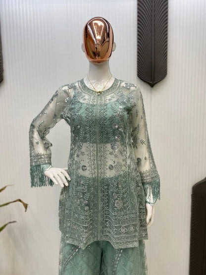 Mint Green Sequins Embroidery Indo Western