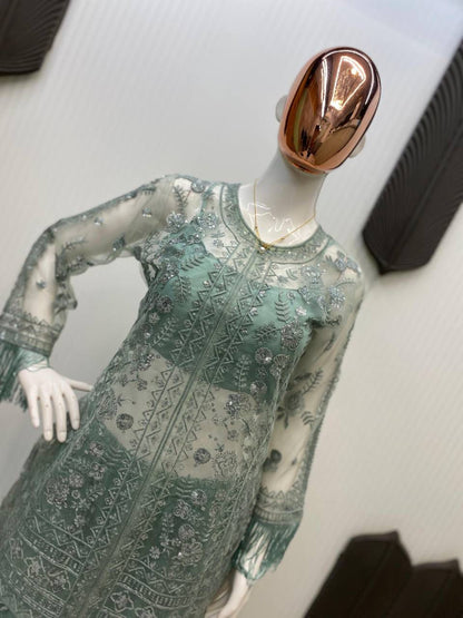 Mint Green Sequins Embroidery Indo Western