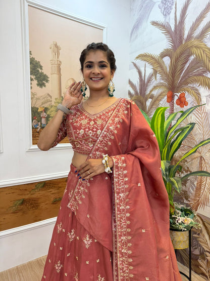 Rust Heavy Embroidery Wedding Lehenga