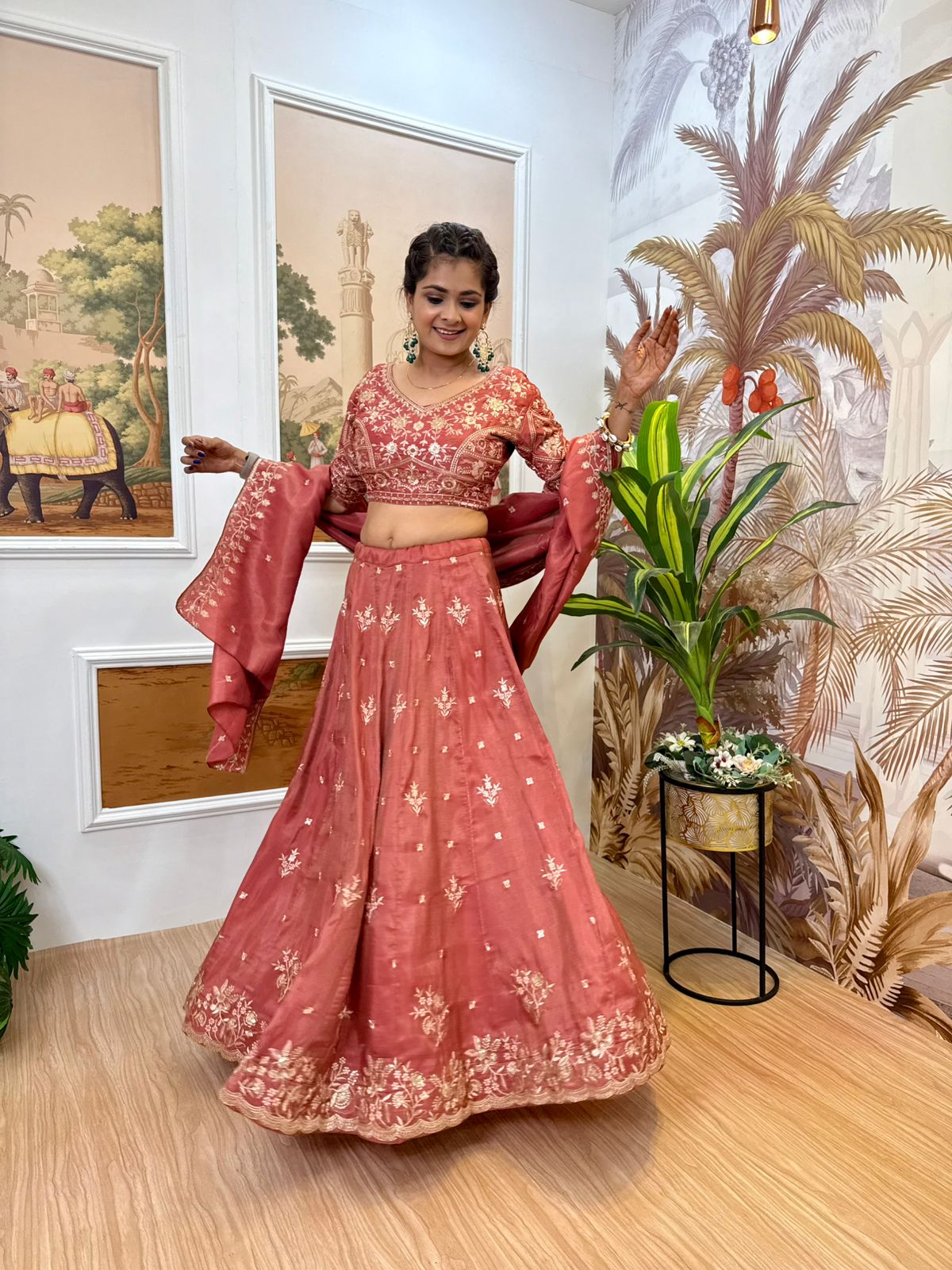 Rust Heavy Embroidery Wedding Lehenga