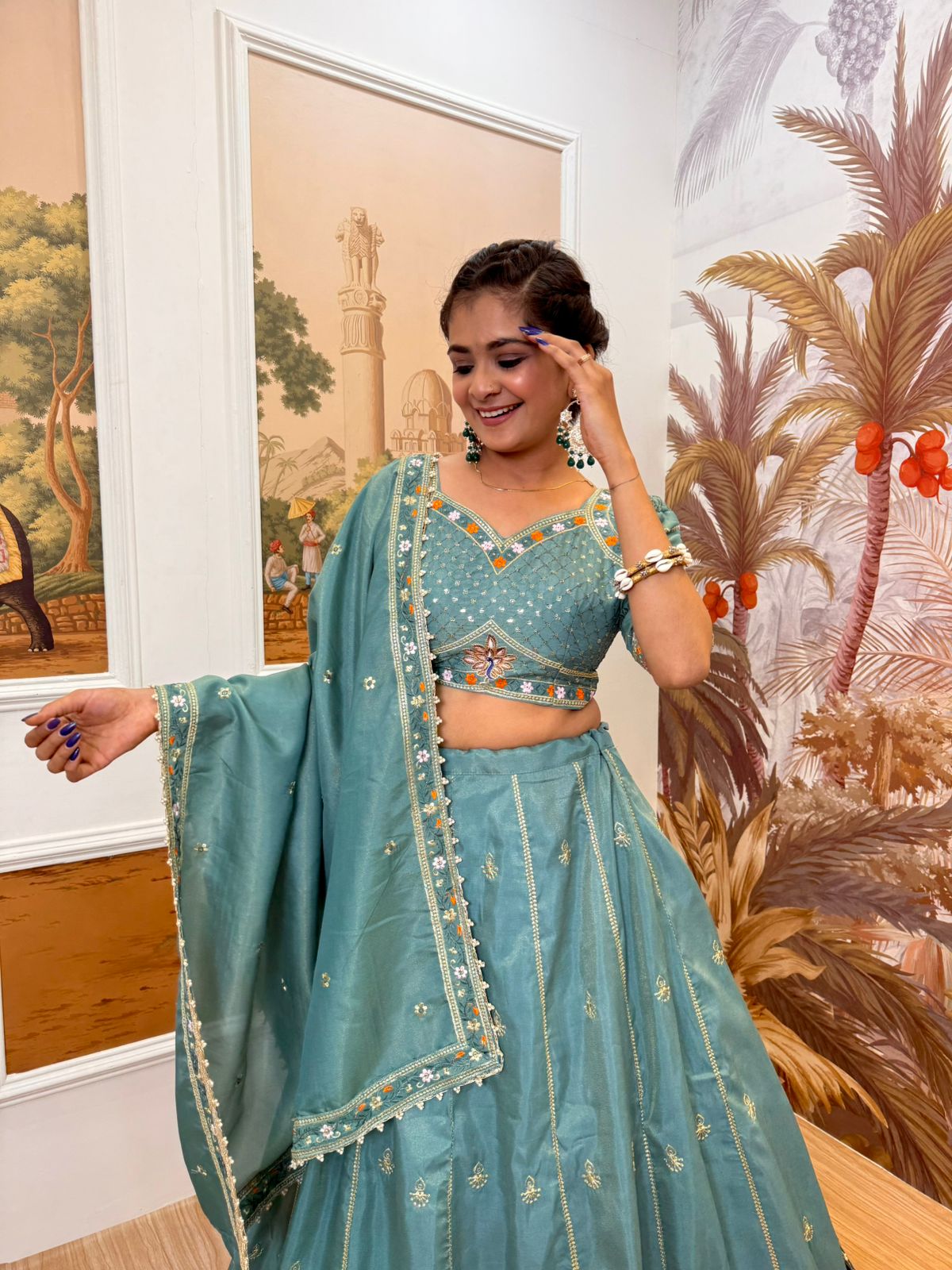 Sea Green Premium Shimmer Lehenga