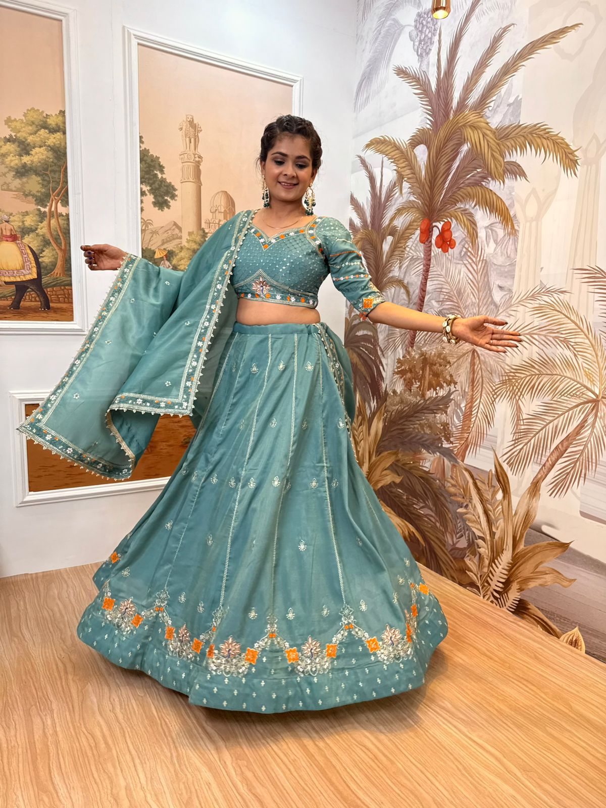 Sea Green Premium Shimmer Lehenga