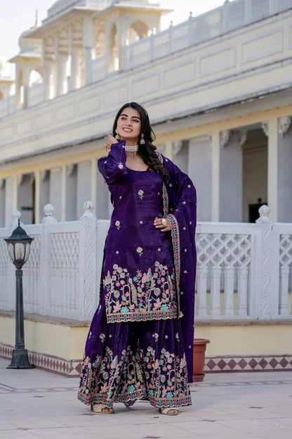 Purple Heavy Embroidery Gold Crush Kurti
