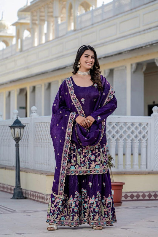 Purple Heavy Embroidery Gold Crush Kurti