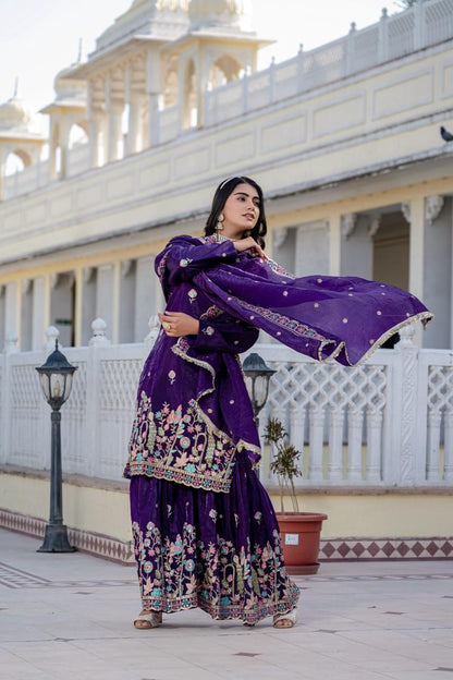 Purple Heavy Embroidery Gold Crush Kurti