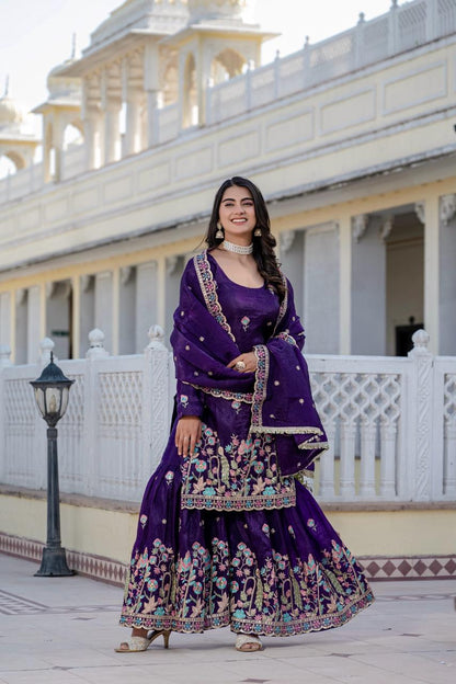 Purple Heavy Embroidery Gold Crush Kurti