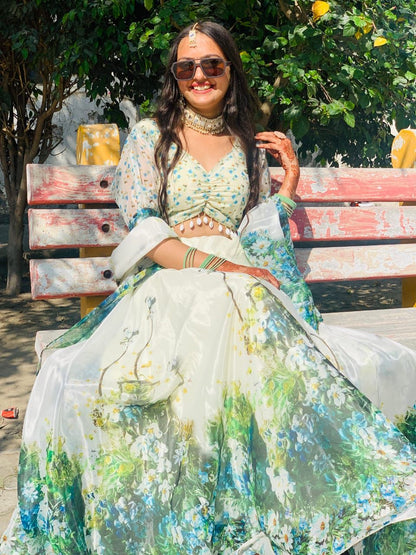 Off-White Digital Printed Wedding Lehenga