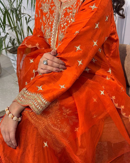 Orange Designer Party Wear Top & Sharara