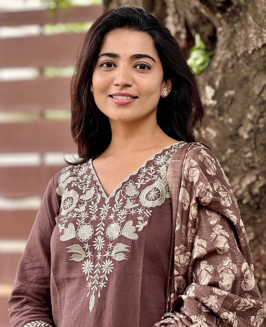 Brown Classic Embroidery Khadi