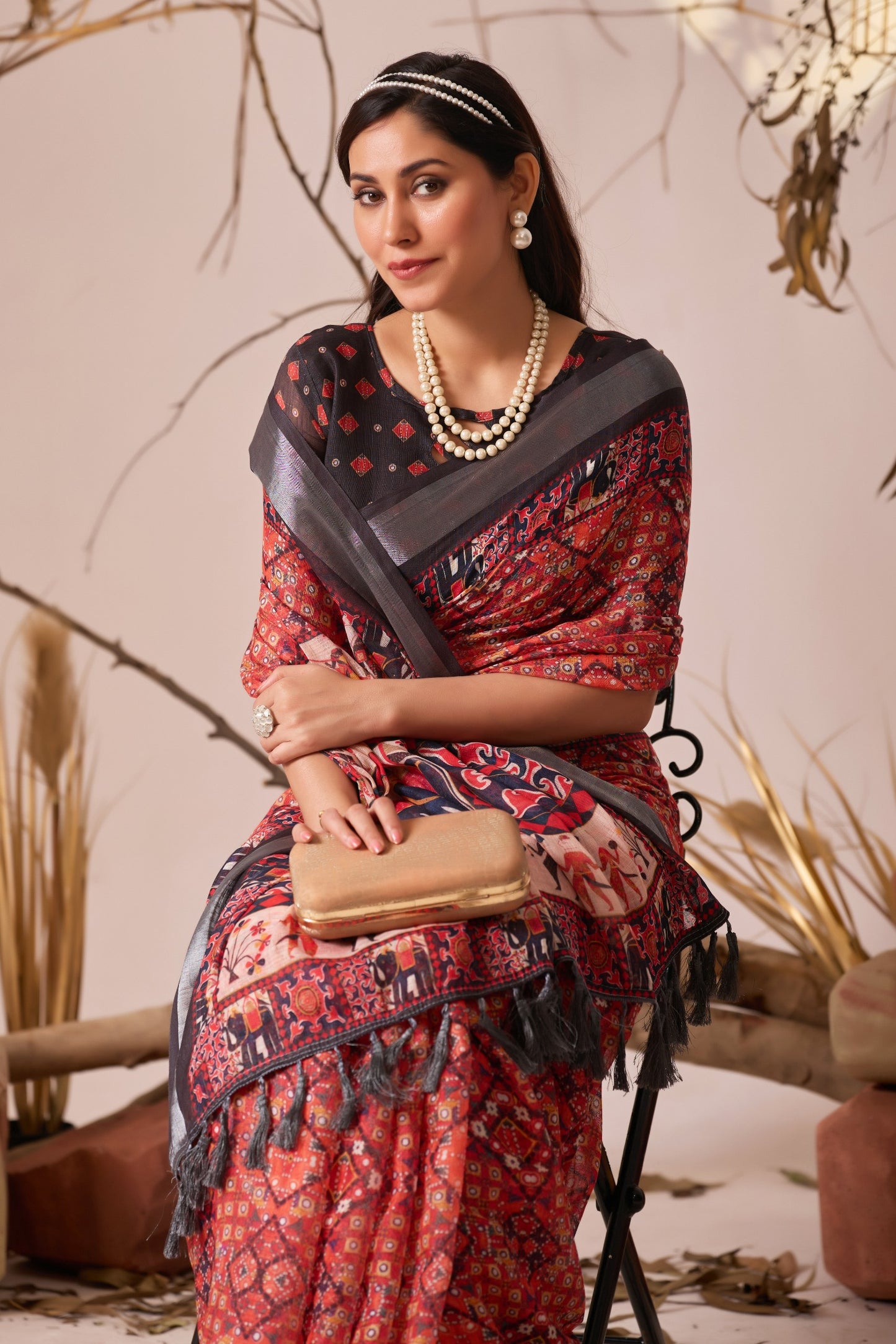 Peach Prewmium Line Cotton Saree