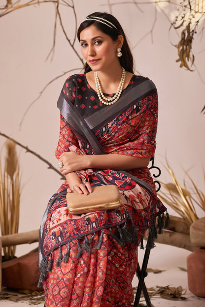 Peach Prewmium Line Cotton Saree