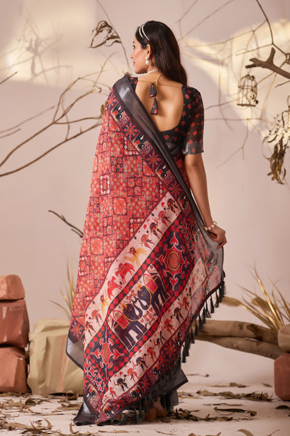 Peach Prewmium Line Cotton Saree