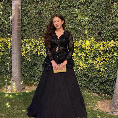 Black Embroidery with Sequins Wedding Lehenga