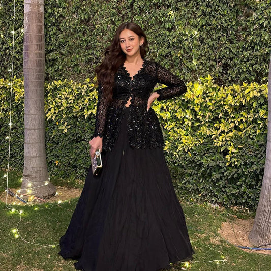 Black Embroidery with Sequins Wedding Lehenga