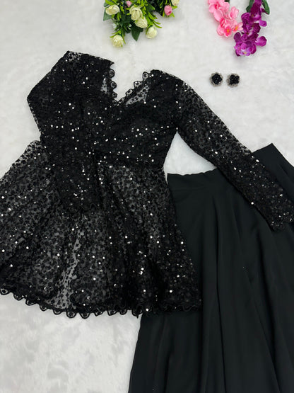 Black Embroidery with Sequins Wedding Lehenga