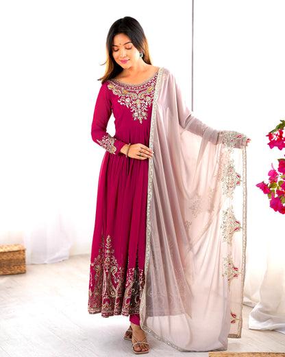 Magenta Heavy Georgette Three Piece Gown