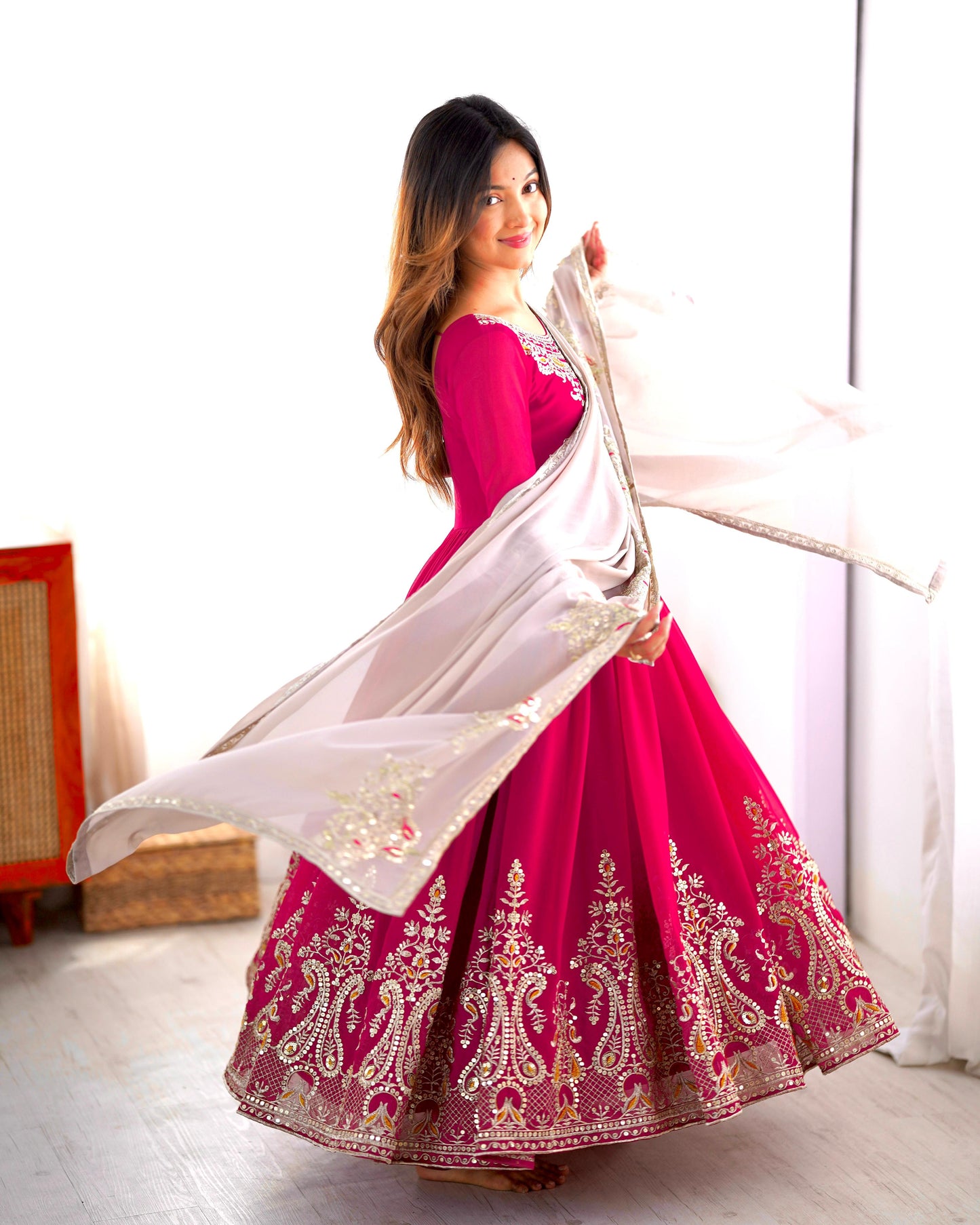 Magenta Heavy Georgette Three Piece Gown