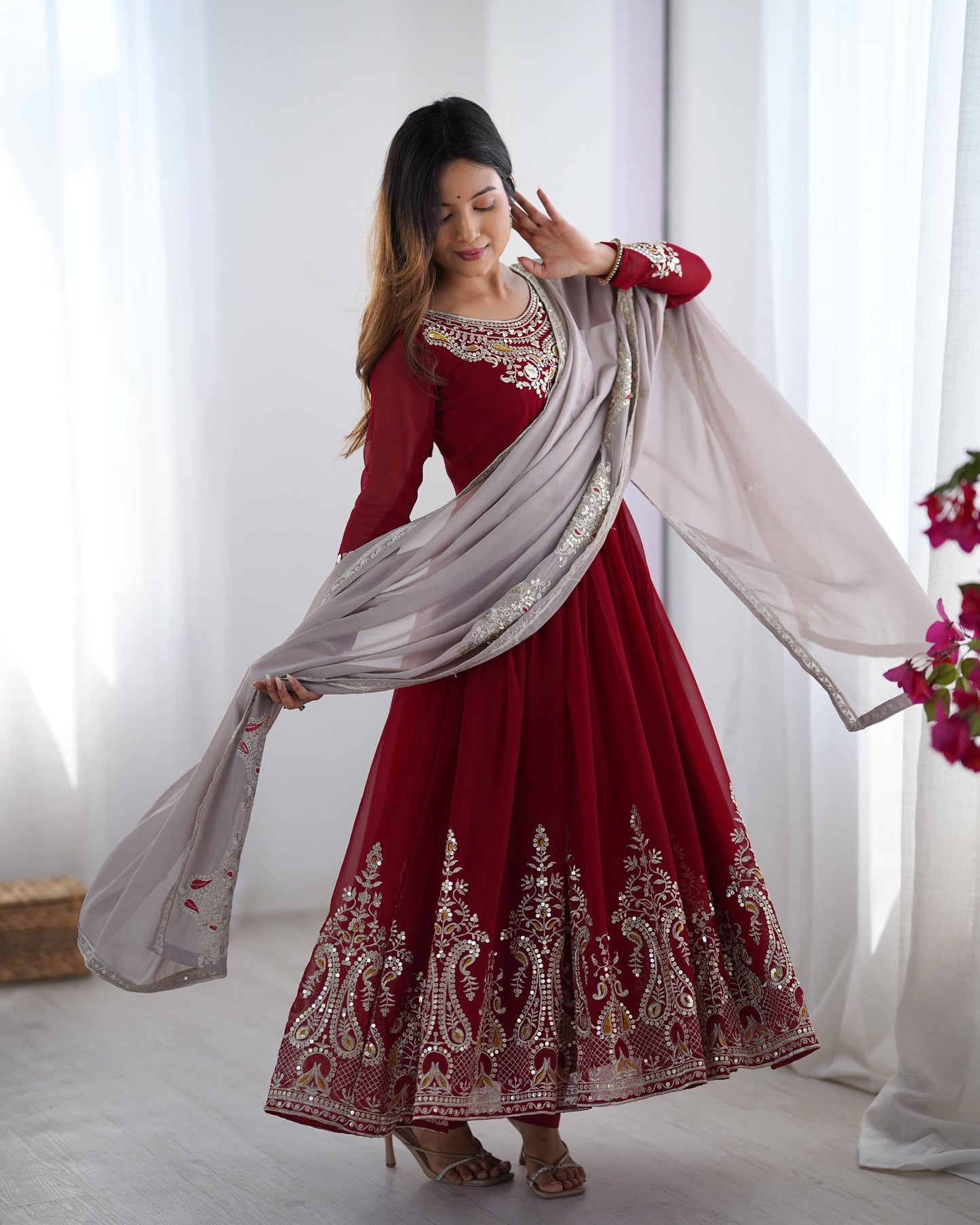 Red Traditional Wedding Three Piece Gown