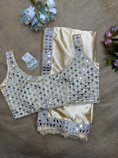 Beige Embroidery with Mirror Detailing Saree